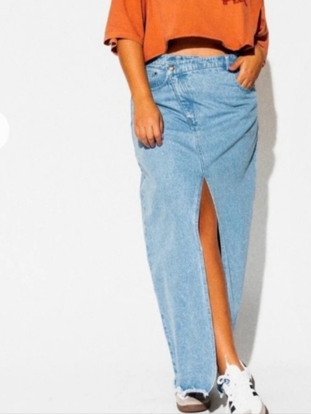 NWT Dressed In LALA Don't Kill My Vibe Criss Cross Denim Maxi Skirt